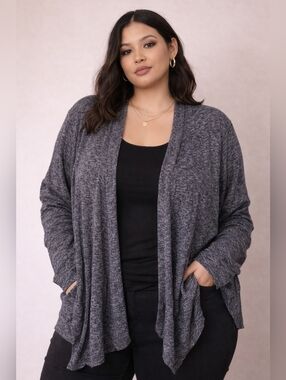 Anthropologie Philosophy | Heather Charcoal Open Front Cardigan, Size 3XL